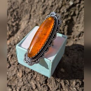 Handcrafted Ladies Golden Amber Full Finger Ring (6.25)